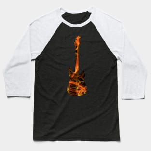 Orange Flame Guitar Silhouette on Black Baseball T-Shirt